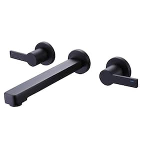 2-Handle Modern Wall-Mount Bathroom Faucet in Matte Black