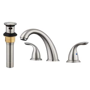 8 in. Widespread Double Handle Bathroom Sink Faucet 3 Hole with Stainless Steel Pop Up Drain in Brushed Nickel