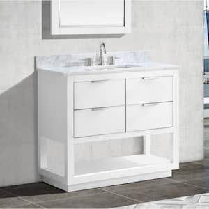 Allie 37 in. W x 22 in. D Bath Vanity in White with Silver Trim with Marble Vanity Top in Carrara White with White Basin