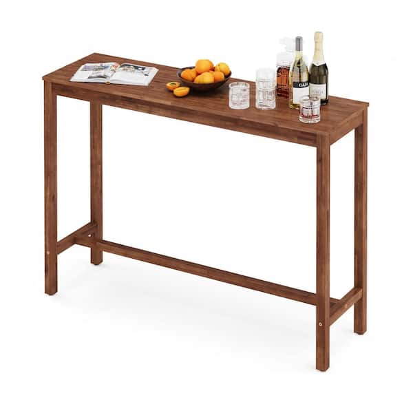 cozyman 53 in. Teak Outdoor Bar Table Acacia Wood Outdoor Dining Table Weather-Resistant Bistro Table Indoor Outdoor Furniture