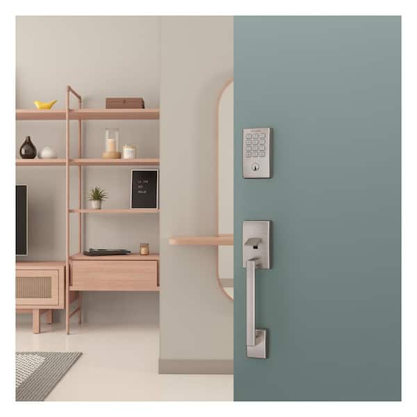 Century Satin Nickel Arrive Smart WiFi Deadbolt and Lower Half Door Handleset with Latitude Handle and Century Trim