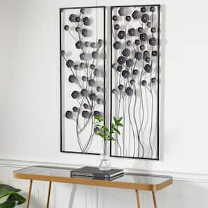 Metal Black Floral Wall Decor with Black Frame (Set of 2)