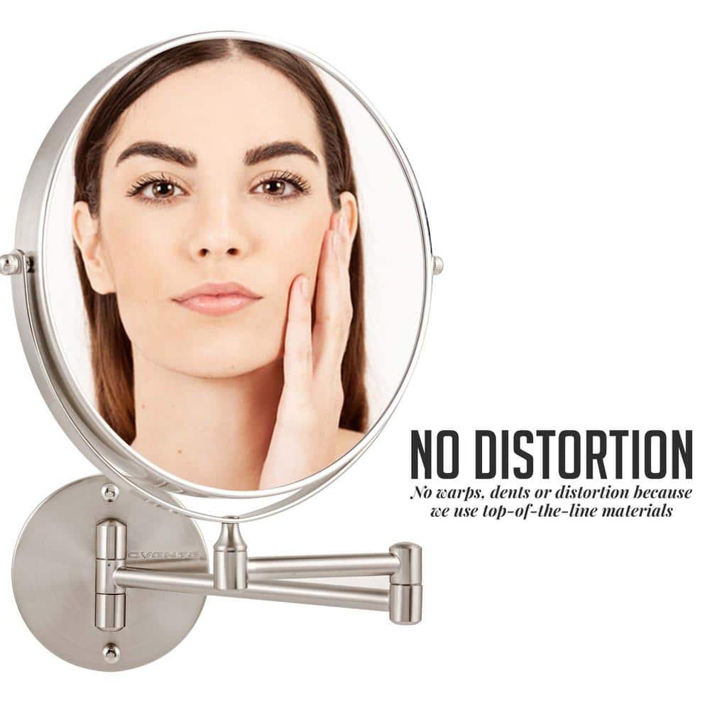 Nickel Brushed 9" Round Wall Mount Makeup Mirror with Extendable Arm