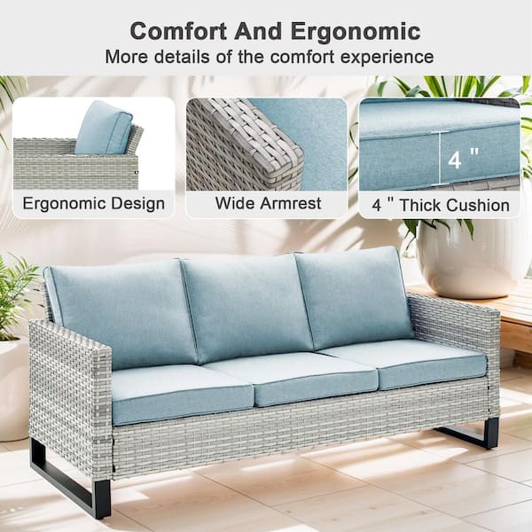 Opohoro U-Weave Metal and Light Beige Wicker Outdoor 3-Seat Opohoro U-Weave Metal and Light Beige Wicker Outdoor 3-Seat