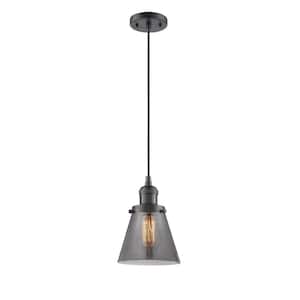 Cone 1-Light Oil Rubbed Bronze Cone Pendant Light with Plated Smoke Glass Shade