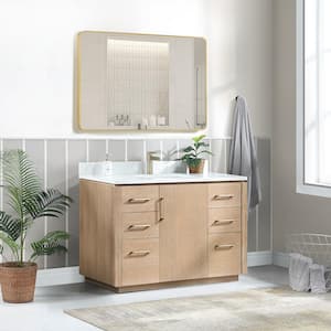 San 48 in.W x 22 in.D x 33.8 in.H Single Sink Bath Vanity in Washed Ash Grey with White Composite Stone Top