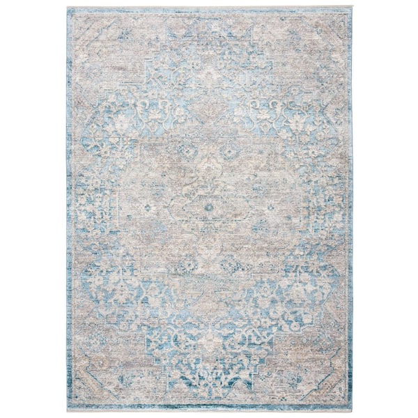Dream 8 ft. x 10 ft. Blue/Gray Border Distressed Area Rug