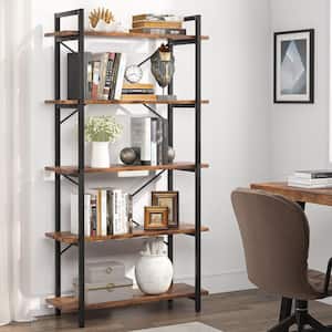 Earlimart 62.9 in. Brown Engineered Wood 5-Shelf Standard Etagere Bookcase Bookshelf