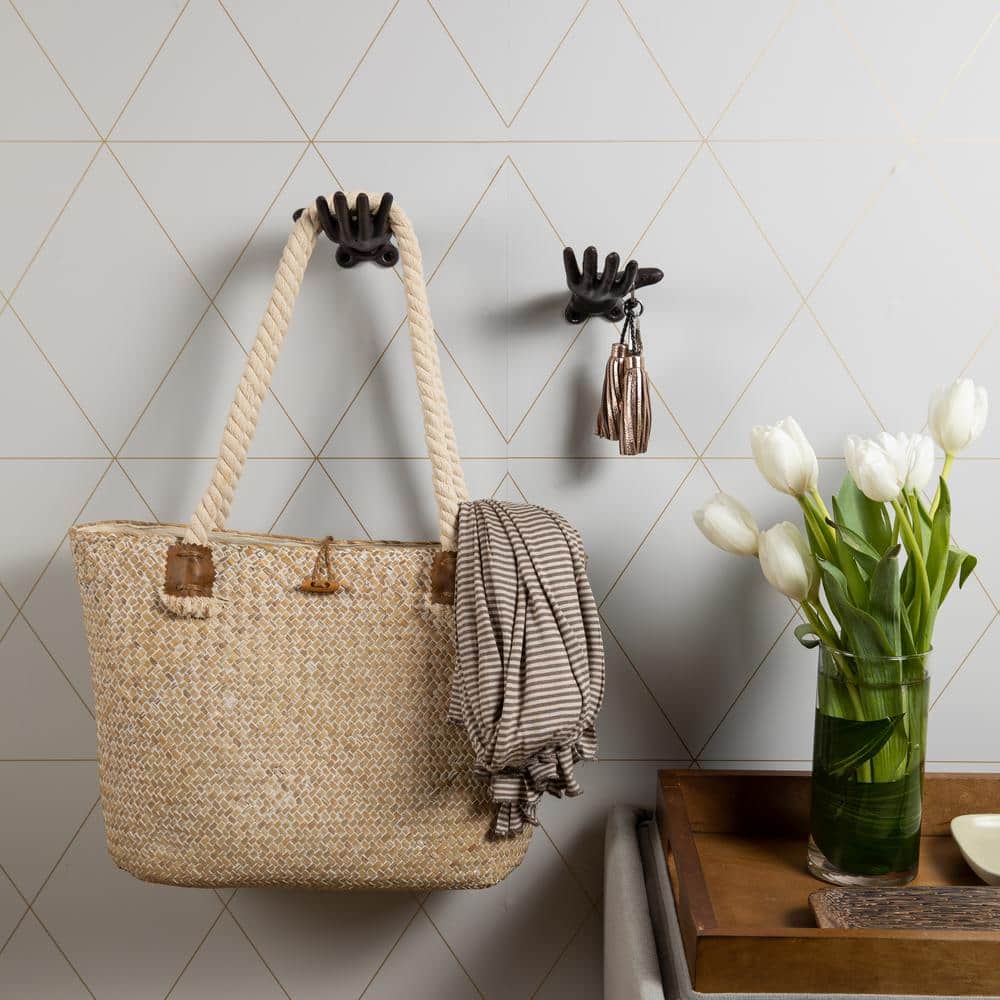 Palms Up Dark Brown Cast Iron Wall Hooks Set