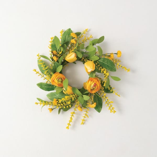 SULLIVANS 14.5 in. Artificial Ranunculus Mini Wreath, Yellow
