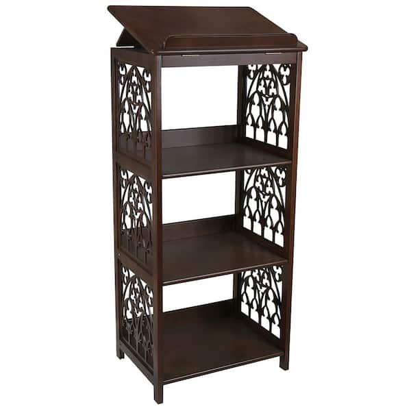 Design Toscano St. Thomas Aquinas 43.5 in. Walnut 3-Shelf Wooden Accent Bookcase