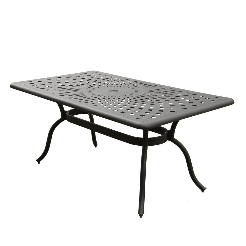 67" Black Aluminum 6-Person Outdoor Dining Set with Mesh Chairs