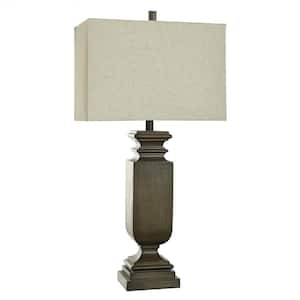 Dorthy 33.5 in. Brown, Clear, Heathered Oatmeal Task and Reading Table Lamp for Living Room with Beige Linen Shade
