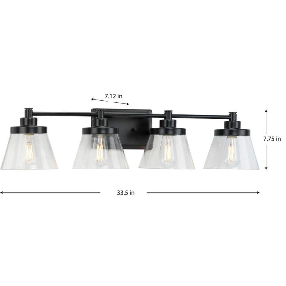 Matte Black 4-Light Bath Vanity with Clear Seeded Glass Shades