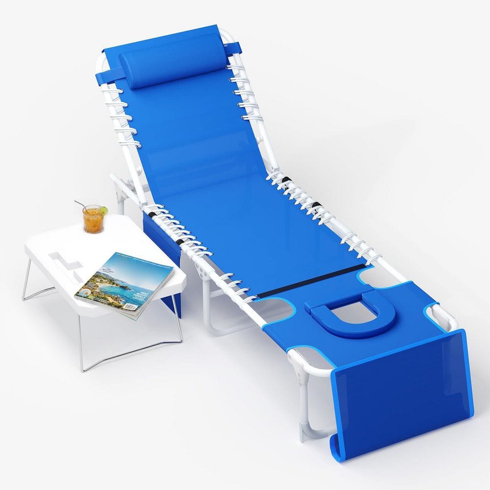 74.8 in. Portable Folding Tanning Lounge Chair with Face Hole and Side Table, 5 Reclining Positions - Blue 1PC price history on PriceWatchPro