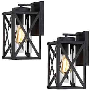 11 in. 1-Light Black Non Solar Outdoor Wall Lantern Sconces with Clear Glass Shade (2-Pack)