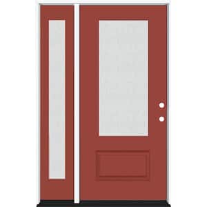 Legacy 51 in. x 80 in. 3/4 Lite Rain Glass LHIS Primed Morocco Red Finish Fiberglass Prehung Front Door with 12 in. SL