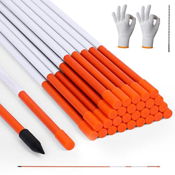 ATENGNES 48 in. Fiberglass Farm Poles Tomato Plant Support Snow Stakes with Reflective Tape Driveway Markers (100-Pack)