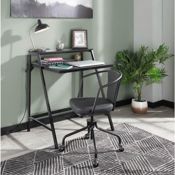 StyleWell 30 in. Rectangular Black Metal Folding Writing Desk with Grey Wood Top