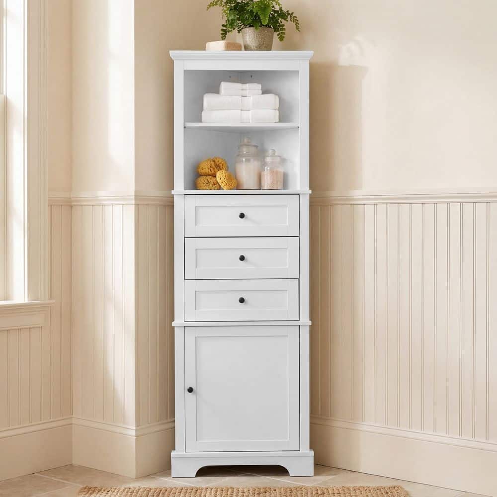 23 in. W x 13 in. D x 69 in. H White Freestanding Linen Cabinet