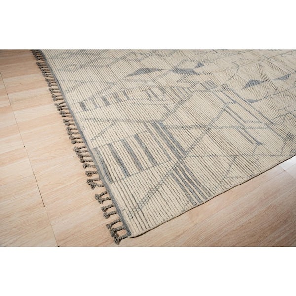 Ivory Contemporary Marrakech Hand-Knotted Wool Rug Luxurious Handspun 6 ft. x 10 ft. for Stylish Home De, Area Rug