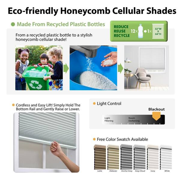 Perfect Lift Window Treatment Cut-to-Width Ivory Cordless Light Filtering  Eco Polyester Honeycomb Cellular Shade 44.5 in. W x 64 in. L QNIV444640 -  The Home Depot