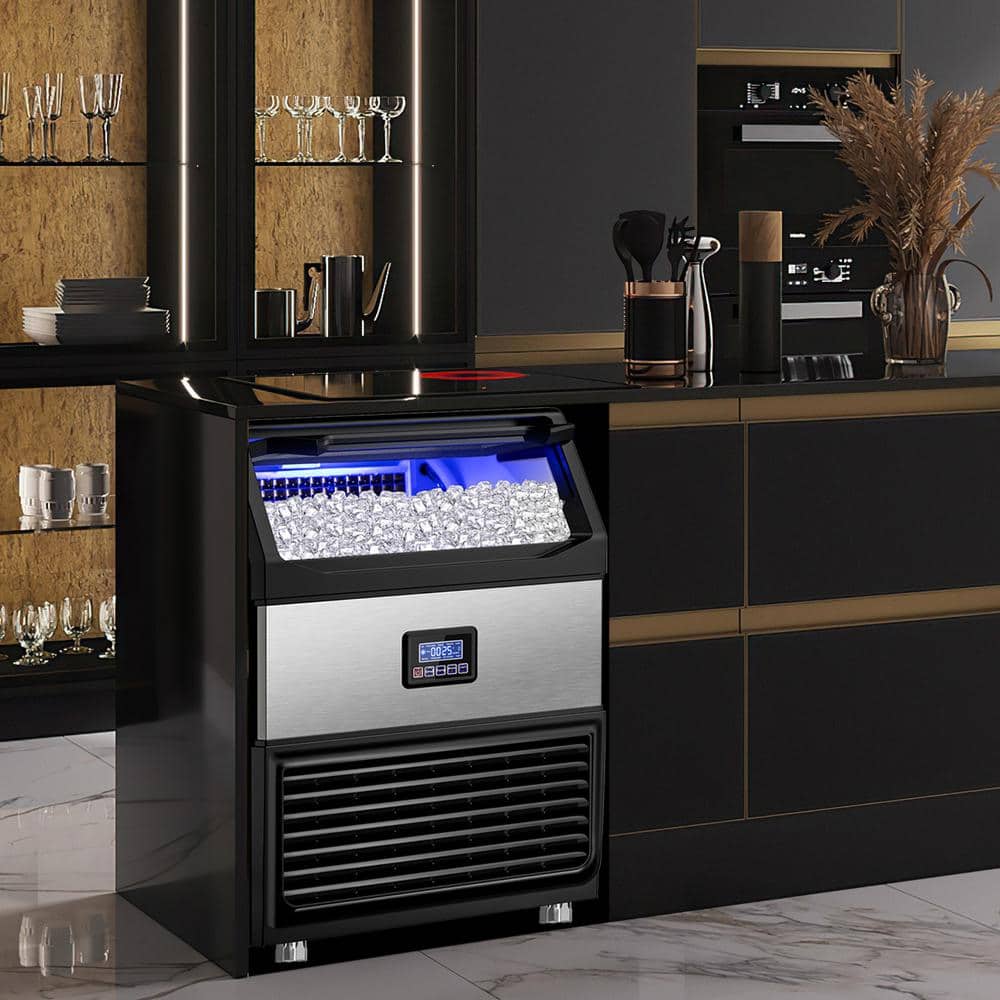 Stainless Steel Commercial Ice Maker with 77lb Storage