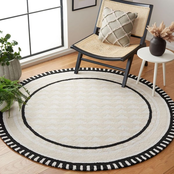 Capri 6 ft. x 6 ft. Ivory/Beige Border Triangle Round Area Rug