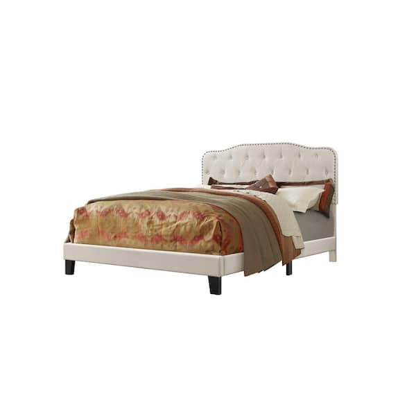 Roy Fog Beige Upholstered Queen Panel Bed