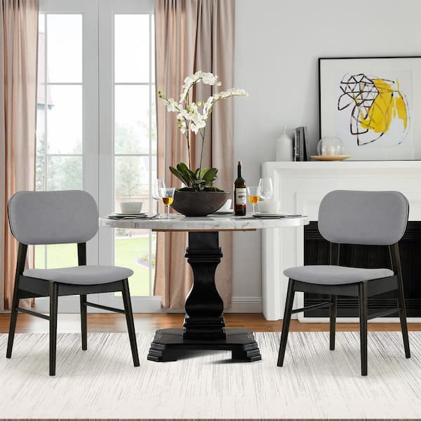 Glamour Home Babette Gray Fabric Dining Chair with Black Wood Legs Set of 2