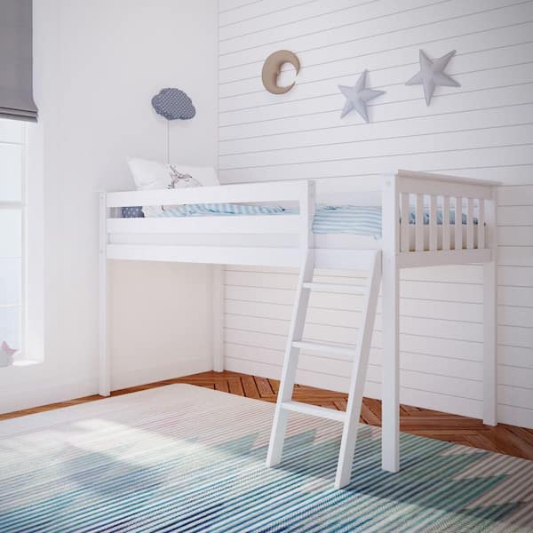 Max & Lily White Twin Wood Loft Bed with Ladder 180212-002 - The Home Depot