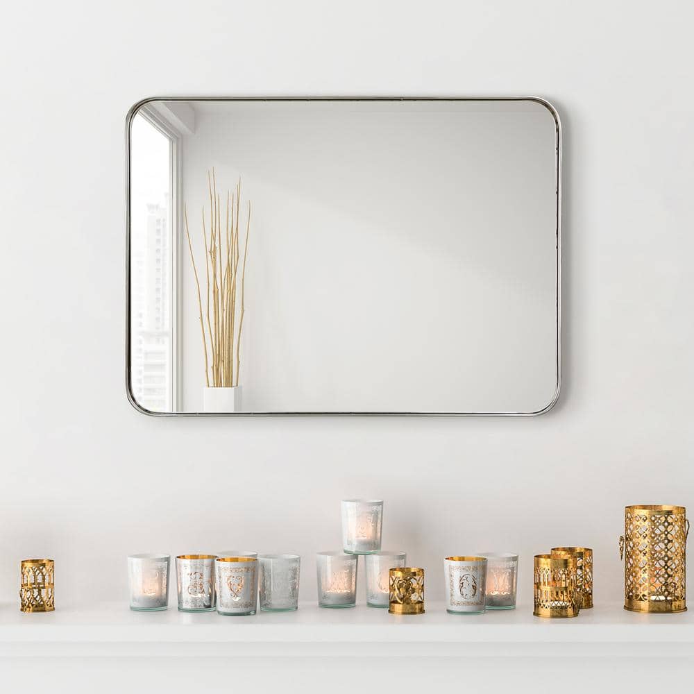 Sleek Silver Stainless Steel 22" x 30" Rectangular Wall Mirror