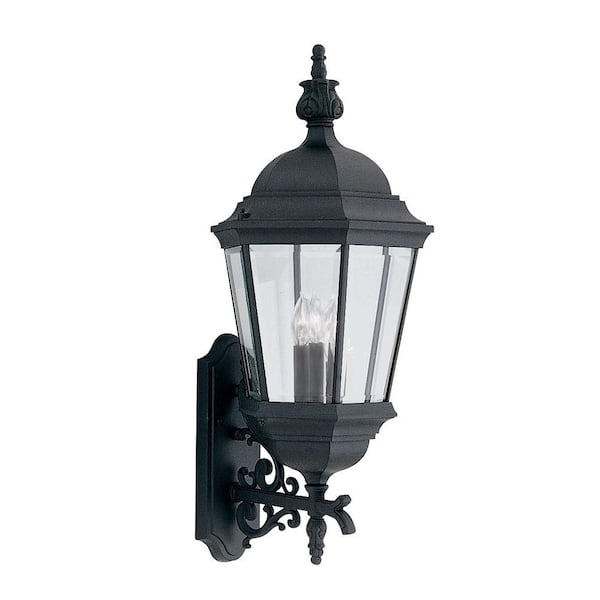 Stockton Black 3-Light Outdoor Line Voltage Hardwired Porch Light Wall Sconce with No Bulbs Included
