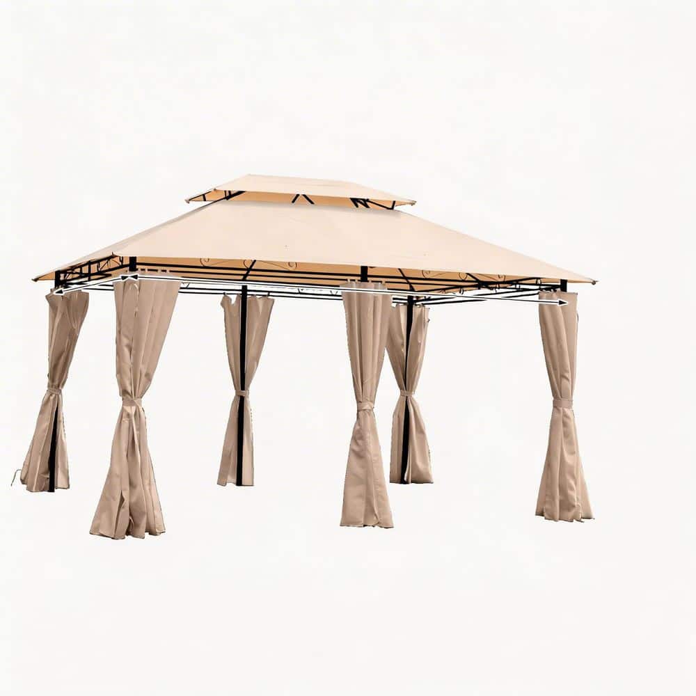 13 ft. x 10 ft. Khaki Outdoor Gazebo Canopy with Double Ventilated Roof and Detachable Mesh Screens price history on PriceWatchPro