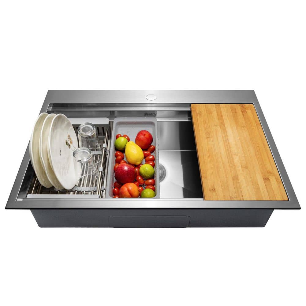 AKDY Handmade Drop-In 33 in. x 22 in. Single Bowl Stainless Steel