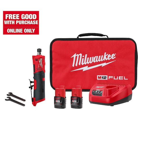 Milwaukee M12 FUEL 12V Lithium-Ion Brushless Cordless 1/4 in. Straight Die Grinder Kit with Two 2.0 Ah Batteries
