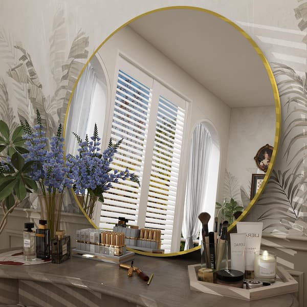 Apmir 24 in. W x 24 in. H Round Aluminum Alloy Framed French Cleat Mounted Wall Decor Bathroom Vanity Mirror in Matte Gold