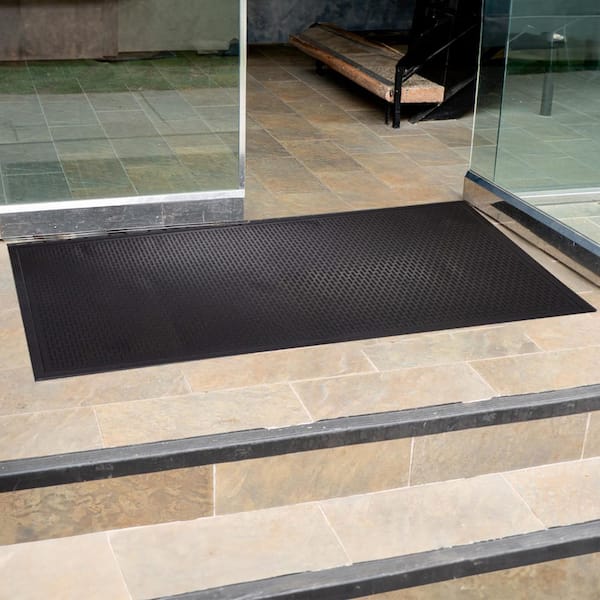 Lavex 3' x 5' Heavy-Duty Black Rubber Anti-Fatigue Floor Mat with Beveled  Edge - 1/2 Thick