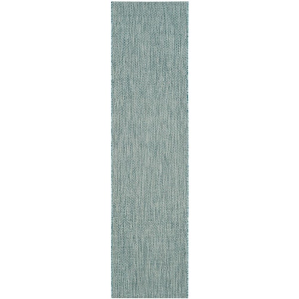 SAFAVIEH Courtyard Aqua/Gray 2 ft. x 12 ft. Solid Indoor/Outdoor Patio  Runner Rug