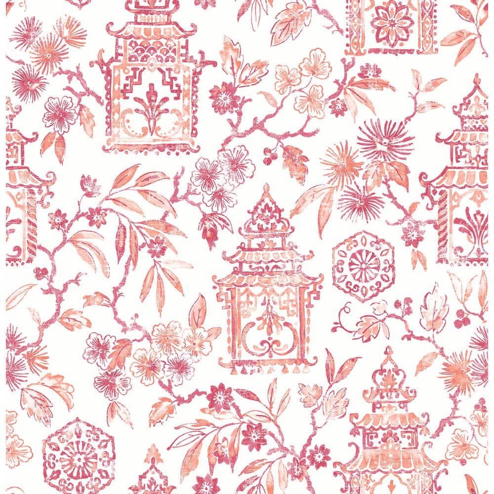 A-Street Prints Pink Helaine Coral Pagoda Wallpaper Sample 4081-26313SAM -  The Home Depot