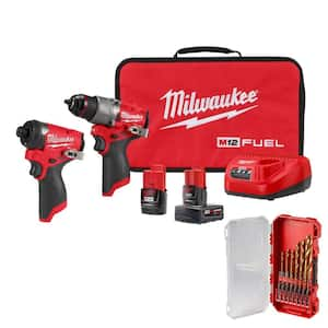 M12 FUEL 12-Volt Cordless Hammer Drill/Impact Driver Combo Kit (2-Tool) W/ Impact Duty Titanium Drill Bit Set (15-Piece)