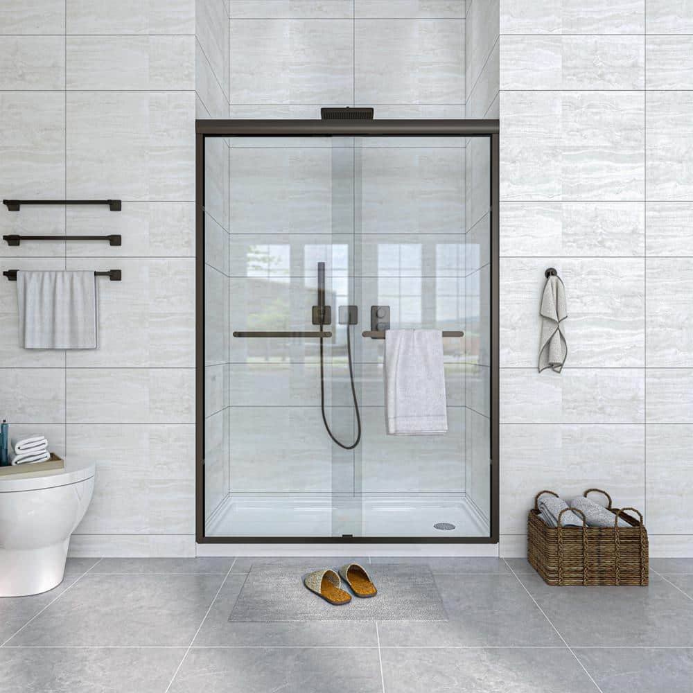 72" Black Frameless Pivot Shower Door with Clear Glass