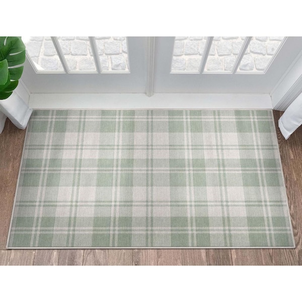 Green 3 ft. 3 in. x 5 ft. Apollo Plaid Farmhouse Geometric Area Rug