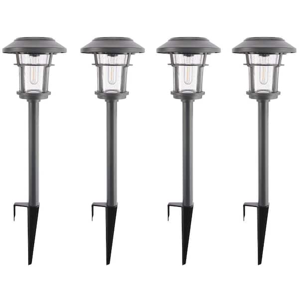 Palmdale 20 Lumen Gray LED Weather Resistant Outdoor Solar Path Light with Glass Lens (4-Pack)