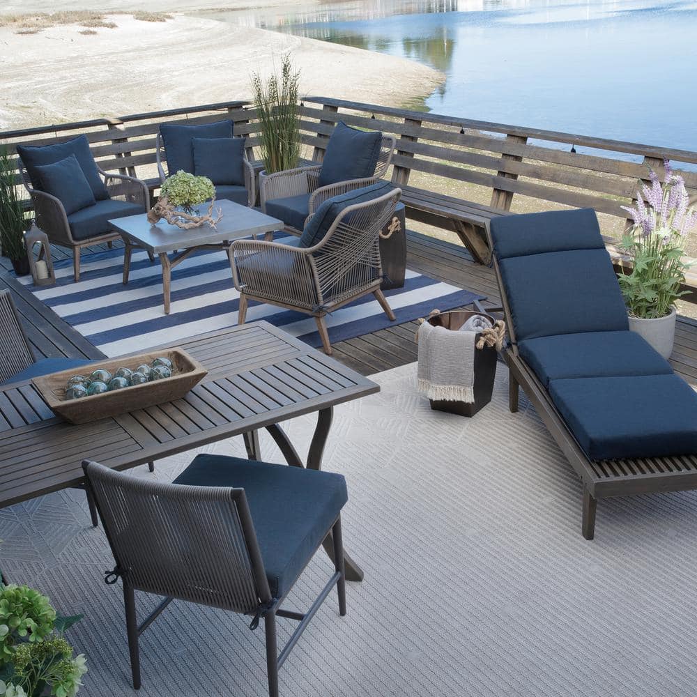 Ocean Blue Recycled Fabric Outdoor Chaise Lounge Cushion