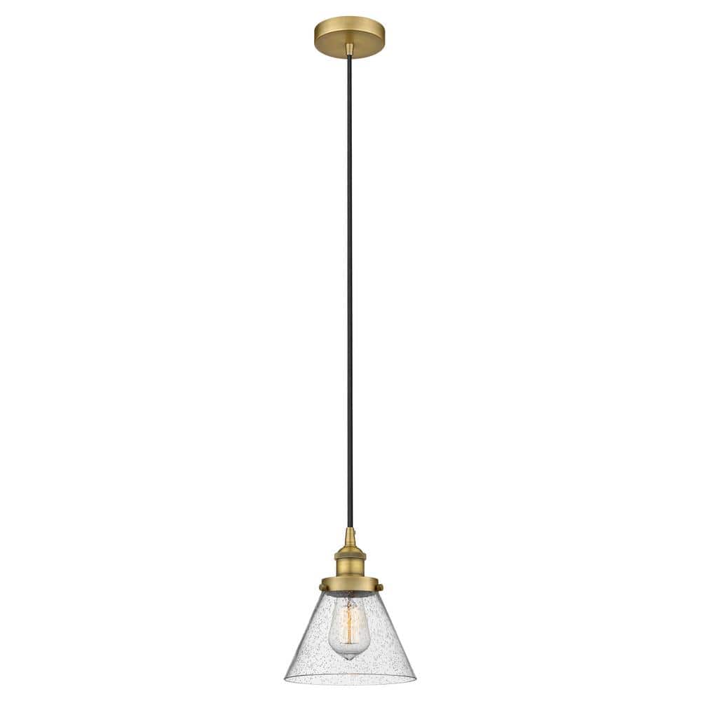 Cone 60-Watt 1-Light Brushed Brass Standard Mini Pendant Light with Seeded Glass Shade, No Bulbs Included price history on PriceWatchPro