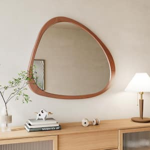 45 in. W x 39 in. H Asymmetrical Wood Framed Brown Mirror for Living Room