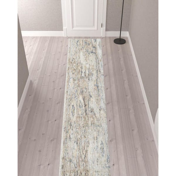 2 ft. x 12 ft. Gray Oriental Washable Area Rug