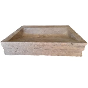 Chiseled Rectangular Natural Stone Vessel Sink in Almond Brown