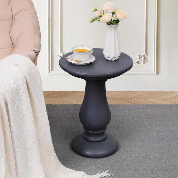 UPHA 16 in. Dark Gray Concrete Fade Resistant Patio Outdoor Side Table End Table